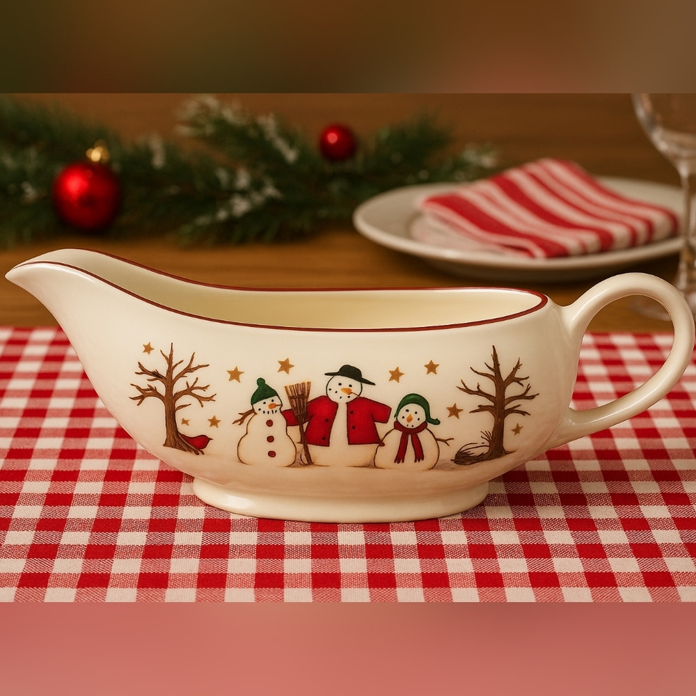 Debbie Mumm Sakura Snowman Gravy Boat Christmas Vintage